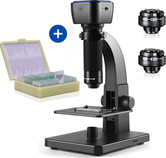 Zoomble® Digitale Microscoop met 25 Voorbereide Preparaten & Camera – 2000x Zoom – E-book Microscopie - Foto/Video - Wifi/USB connectie - 1800mAh Batterij – 11 LED Lampen