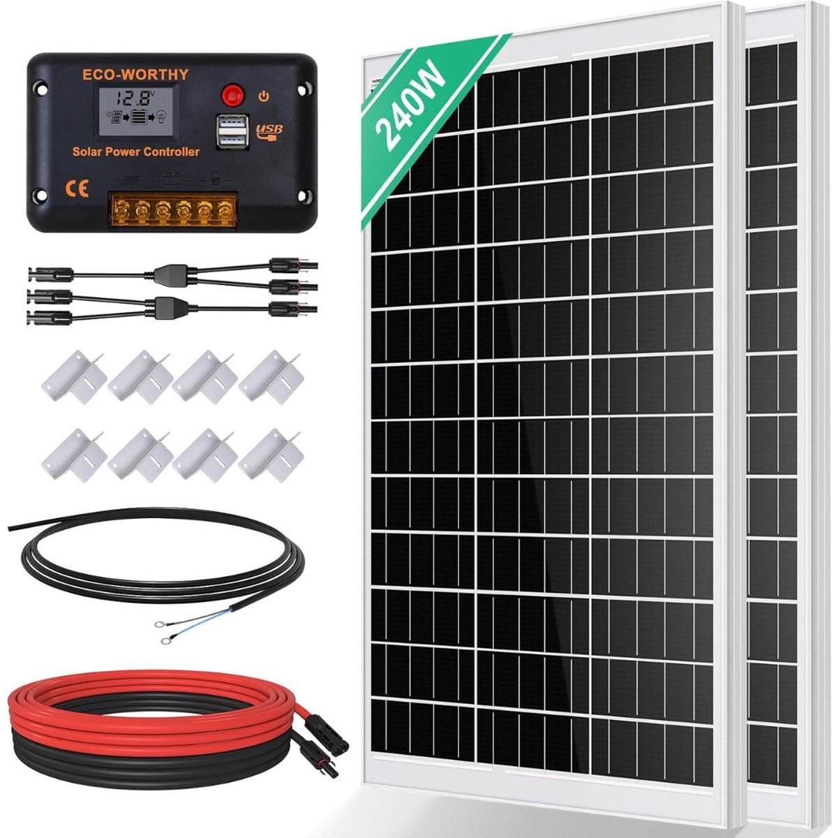 Zonnepanelen Compleet Pakket - Zonnepanelen Plat Dak - Zonnepanelen met Stekker - 2 Panelen - 240 Watt