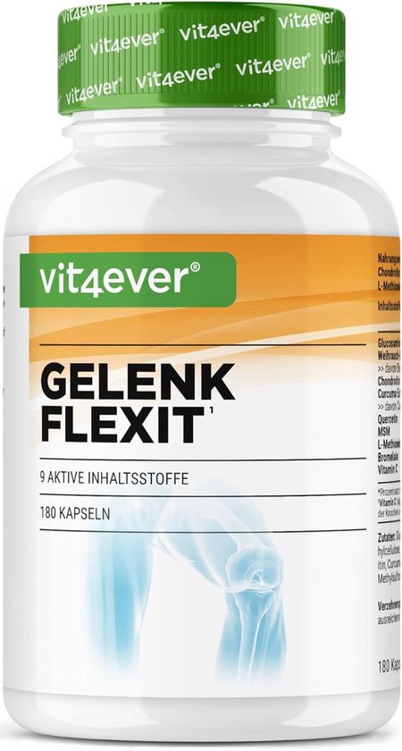 Foto: Gewricht flexit 180 capsules premium hooggedoseerd met glucosamine msm wierookextract 85 boswelliazuur chondro tine kurkuma extract 95 curcumine quercetine l methionine bromela ne vitamine c vit4ever