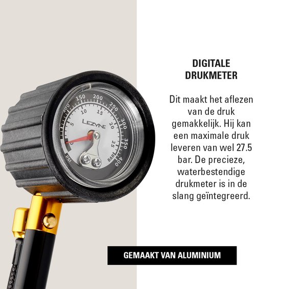 Lezyne Shock Drive Y11 - Hogedruk Shock pomp - Fietspomp - Analoge drukmeter - Tot 27.5 bar - Schrader ventielen - Aluminium - Zwart — afbeelding 5