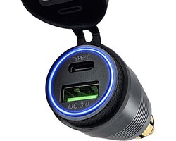 Orbit Electronic DIN Hella USB/USB C lader - snellader - 2 poorten - 12-24V - Universele motorlader