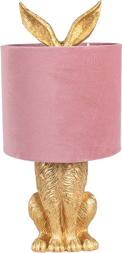 Clayre & Eef Tafellamp Konijn Ø 20x43 cm goudkleurig roze Polyresin