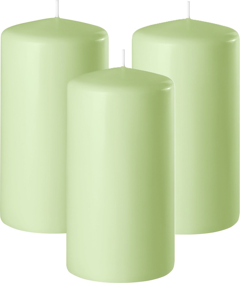 Enlightening Candles Cilinderkaars - 3x - stompkaars - lichtgroen - D6 x H15 cm - 58 branduren - Dikke kaarsen - Voor kandelaar of plateau