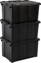 Opbergbox Robuste IRIS Ohyama Powerbox - 68L - Plastique 100% Recyclé - Zwart - Set de 3