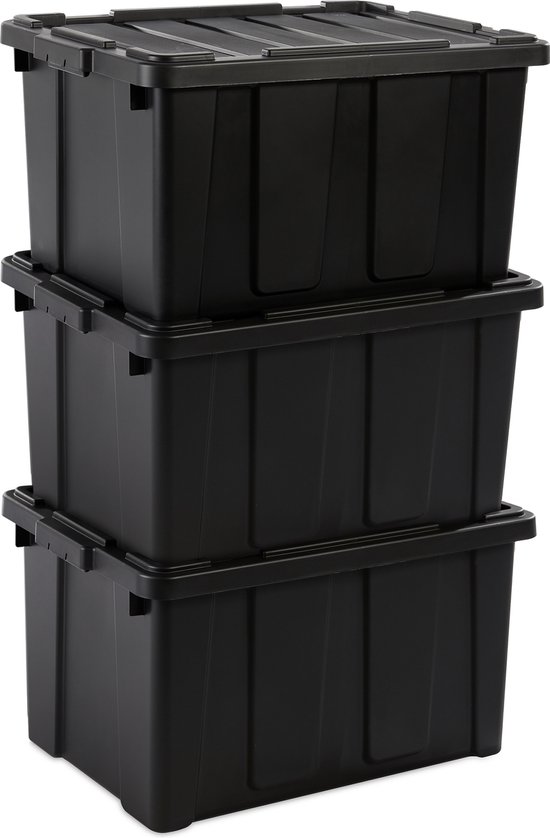 IRIS Powerbox Robuust Opbergbox - 68L - 100% Recycled Kunststof - Zwart - Set van 3