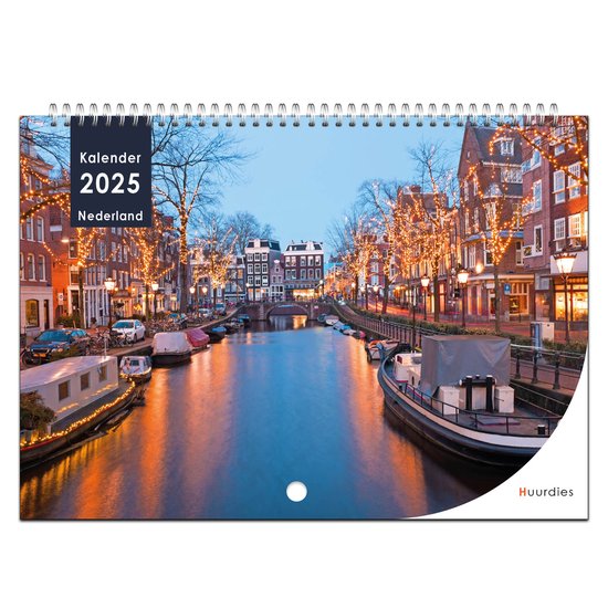 Kalender 2025 - Nederland - 300gms mat papier - Ophangbaar - Spiraalgebonden - A4 - Boorgaatje