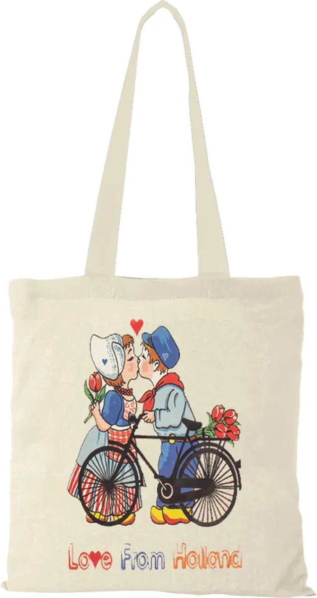 Canvas tas Love from Holland kussend paar - katoenen tas - schoudertas dames - tassen dames - schoudertassen