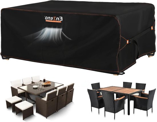 Beschermhoes voor buiten, waterdicht, koudebestendig, 420D, Oxford-stof, afdekzeil voor buiten, uv-bescherming, voor rechthoekige meubels, hoezen voor tuintafels, 395 x 125 x 110 cm (l x b x h