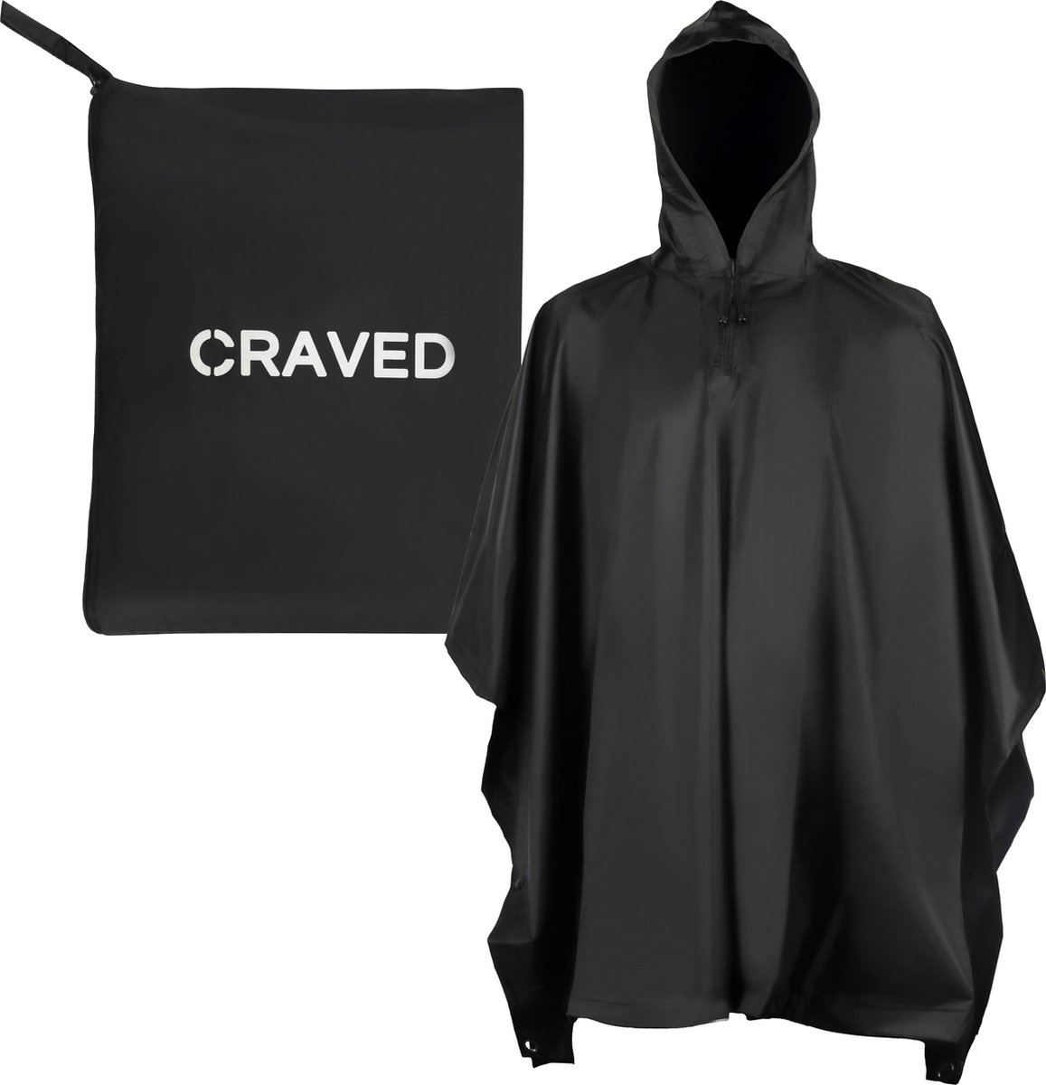 Craved Regen Poncho Unisex - Fietsponcho Reflecterend - Zwart - Waterdicht (Inclusief gratis opbergtas)