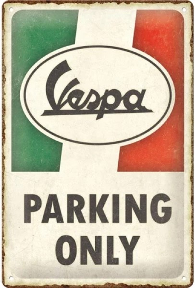 Wandbord - Vespa Parking Only Italian Flag