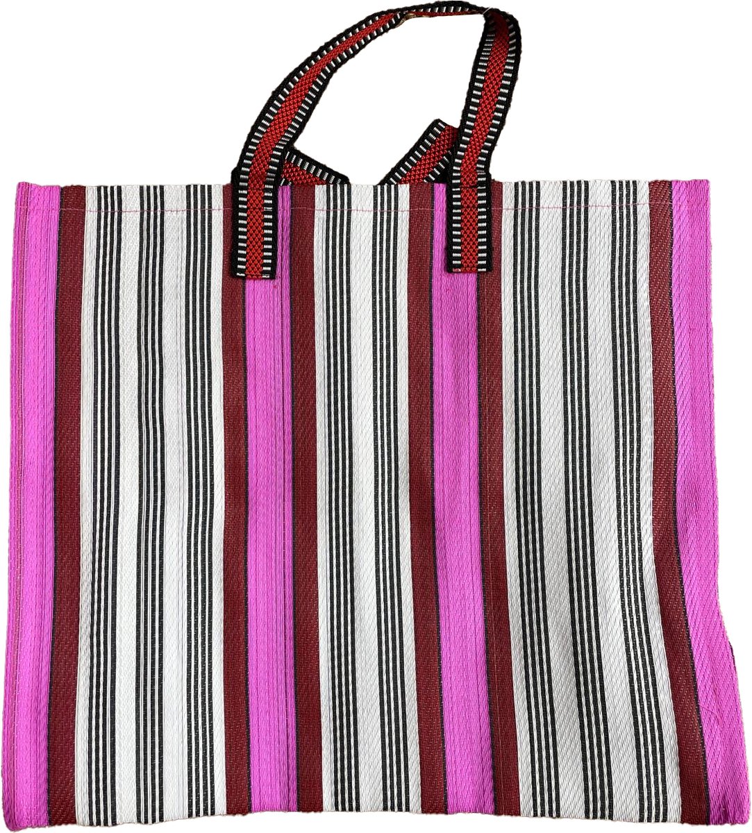 Kitsch Kitchen geryclede tas gestreept roze/blauw
