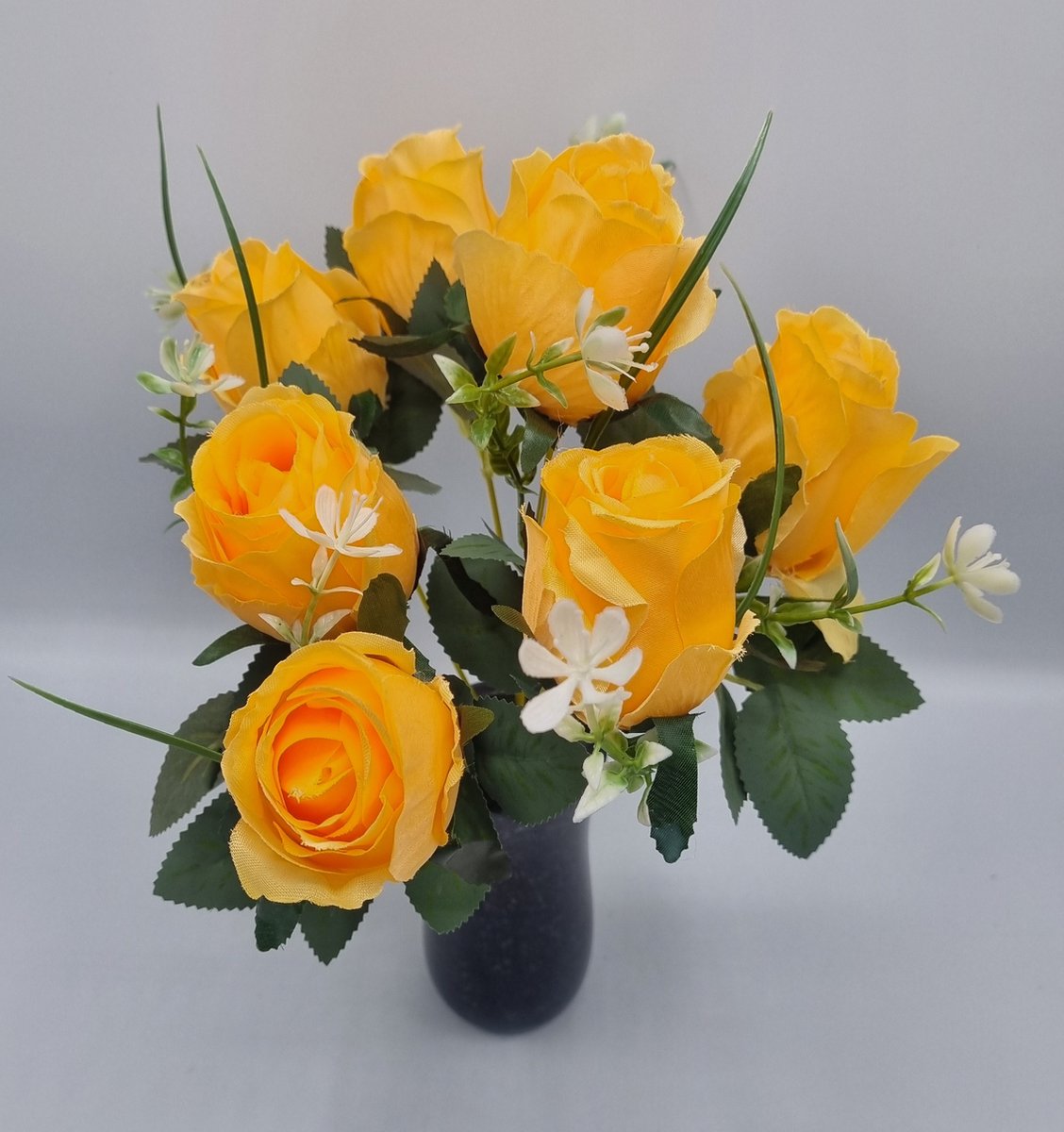 Boeket - Roos - U958-m4 - 34cm - Zalm - 7 bloemen - Grafdecoratie - Zijdenbloemen - Kunstbloemen