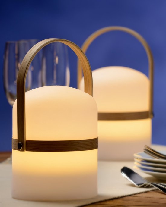 Lucide JOE - Oplaadbare Tafellamp Binnen/Buiten - Accu/Batterij - Ø 14,5 cm - LED Dimbaar - 1x3W 3000K - IP44 - Wit - Japandi