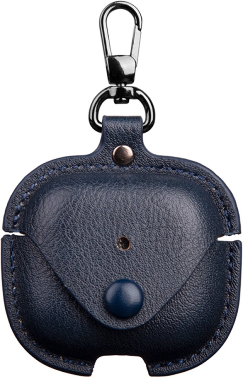 Telestore - Blauw hoesje geschikt voor Airpods 4 leren beschermhoesje - case cover sleutelhanger geschikt voor Airpods 4 hoesje