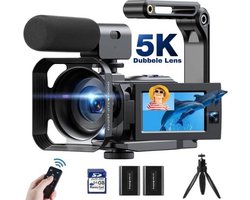 Luxe Digitale Camcorder – Handycam – Vlog Camera voor Beginners & Gevorderden – Digitale Camera – 5K Dubbele Lens – Microfoon – IR Nachtzicht