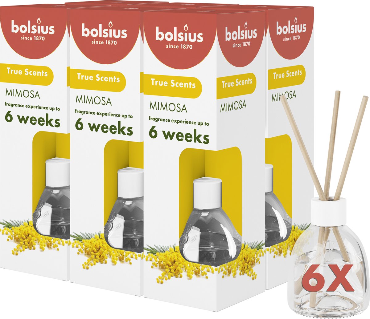 Bolsius True Scents - Geurstokjes - Mimosa - 6 stuks - Voordeelverpakking - 60ml