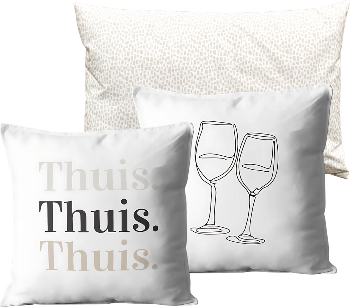 Buitenkussen Set van 3 voor Binnen en Buiten - tuinkussens - tuinaccessoires - tuininrichter - sierkussens - Thuis / Wijn / Beige Hart - 40x40 cm - Dubbelzijdig Ontwerp