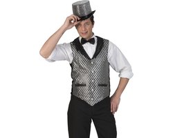 Glitter & Glamour Kostuum | Disco Malienkolder Gilet Zilver Man | Maat 60-62 | Carnaval kostuum | Verkleedkleding