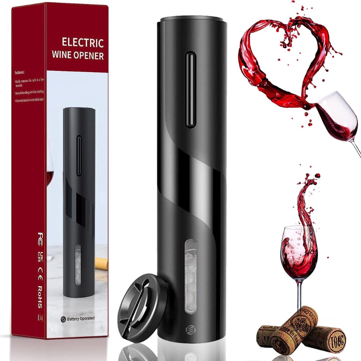 Equivera Elektrische Kurkentrekker Set - Automatische Wijnopener - Wijn Accessoires - Flessenopener - Cadeautip - Premium