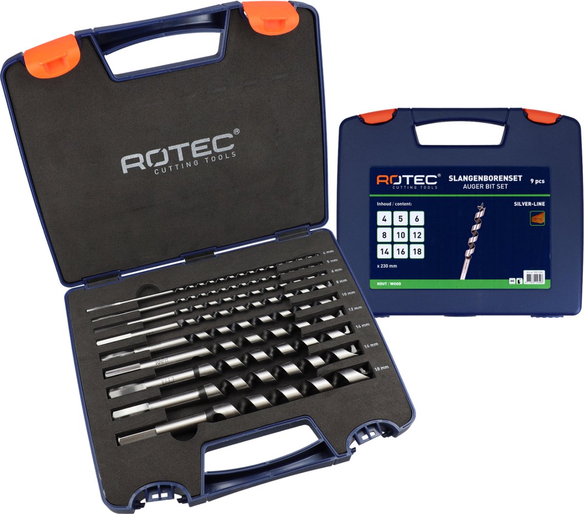 Rotec slangenborenset, type '240', 9-delig, ø4, 5, 6, 8, 10, 12, 14, 16 en 18 x 230 mm