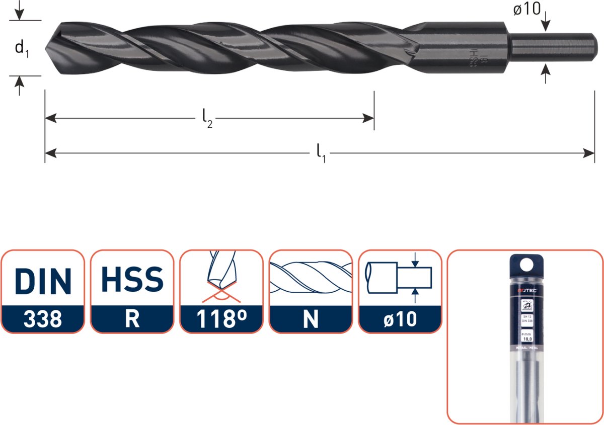 Rotec HSS-R spiraalboor, SILVER-LINE, type N, schacht 10, Ø11,0