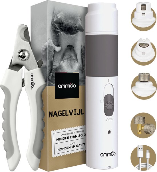 Elektrische Nagelvijl voor Honden en Katten - 2 standen - Snel & geruisloos - Bevat een gratis Hondenknipper - Nagelknipper Hond - Nagelknipper Kat - Nageltang Hond - Zonder stress - Honden nagelknipper - Veilig - van animigo