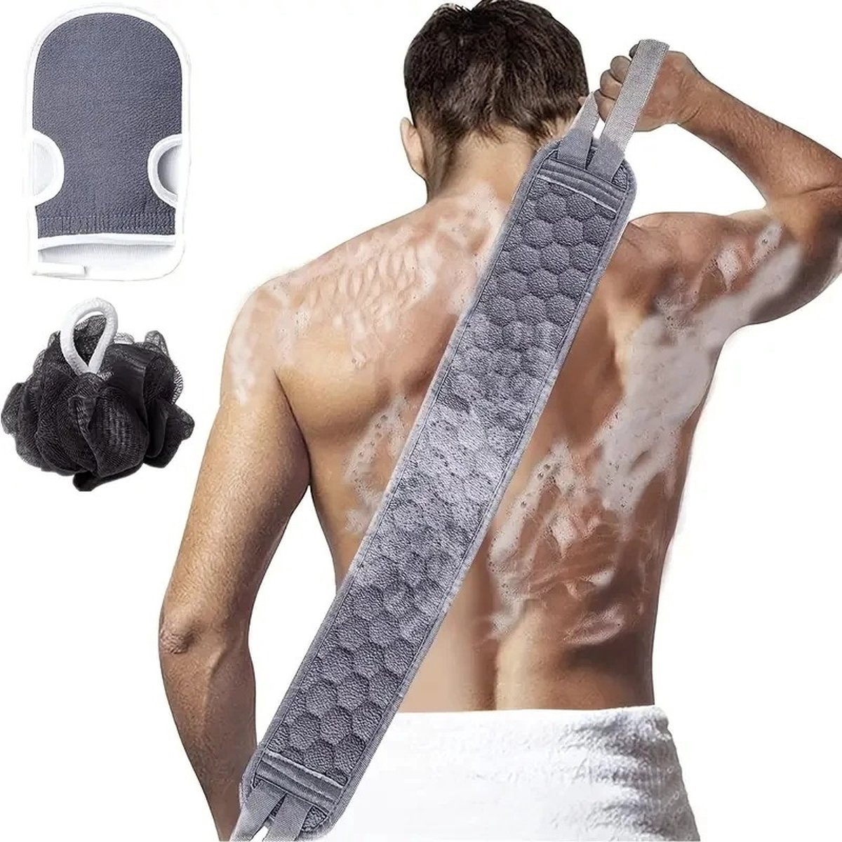 PrijsPunt Backscrubber Back Scrubber Large Badborstel rugborstel Sisal Scrub Rug scrubber Bad Handschoenen Bad Bloem Set