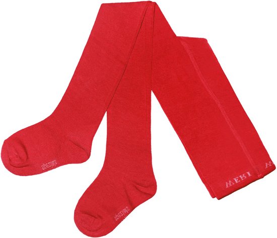 Collants - Bas - 2 Paires - Coton Bio - Rouge et Rouge à pois blancs - Taille 98-104 - 3/4 ans