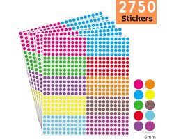 Stippen Stickers 10 kleuren - 2750 Ronde Stickers 6MM - Mini codering stickers voor planners, kalender, agenda organisatie etc.