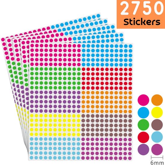 Autocollants points 10 couleurs - 2750 Autocollants ronds 6MM - Mini autocollants de codage pour planificateurs, calendrier, organisation d'agenda, etc.