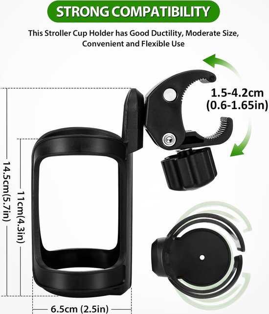 Universele Bekerhouder - Buggy Bekerhouder - Cupholder Kinderwagen - 2Stuks - Wandelwagen Flessenhouder - 360 Graden Rotatie - Eenvoudig Te Monteren - Drinkwater - Bekerhouder - Snelsluiting - Voor Fietsen, Mountainbikes, Kinderwagen En Rolstoel van Universele — afbeelding 5