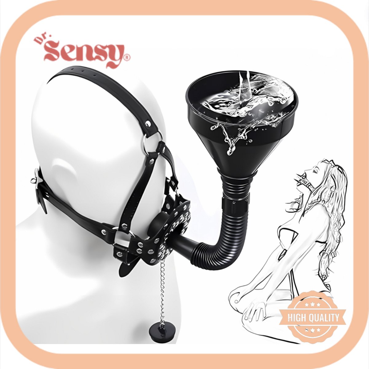 Goedkoopste Dr. Sensy Extreme Waterboarding BDSM Masker - Zwart - Verstelbaar - Golden Shower - SM - Plasseks -PU Lederen Harnas - Open Mond Gag - Trechter - Slaaf - Pissgag