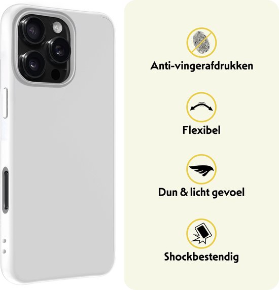 Coque pour iPhone 16 Pro Coque en Siliconen avec 2x films de protection d'écran - Coque pour iPhone 16 Pro Coque en Siliconen - Wit