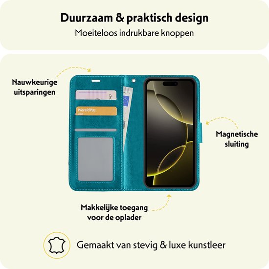 Étui adapté pour iPhone 16 Pro Max Case Book Case Cover Wallet Cover - Étui adapté pour iPhone 16 Pro Max Case Bookcase Cover - Turquoise