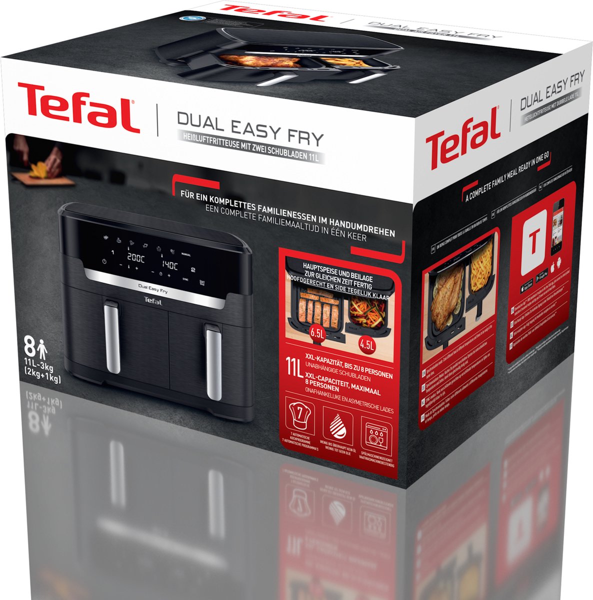 Tefal Easy Fry Dual XXL EY9428 - Dubbele Airfryer XXL - 11L - Dubbele Mand - 2-in-1 Functie - Tot 8 personen — afbeelding 6