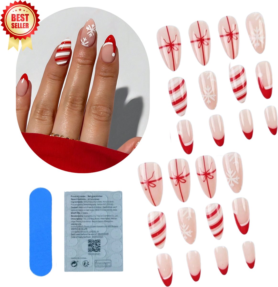 Goedkoopste GUAPÀ® Plaknagels Kerst Thema | 24 stuks valse nagels | Press On Nails | Zelfklevende Plaknagels | Nepnagels | Kunstnagels | Compleet plaknagels starterspakket | Nagels stickers | 24 stuks plaknagels Kerst Nagels
