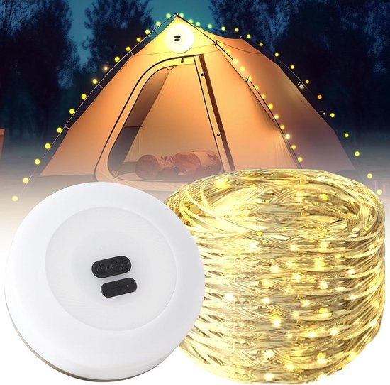 10 m campinglichtketting, oprolbaar, RGB warm wit, 8 verlichtingsmodi, draagbare campinglichtketting, IP44 waterdicht, USB-oplaadbaar, campingverlichting