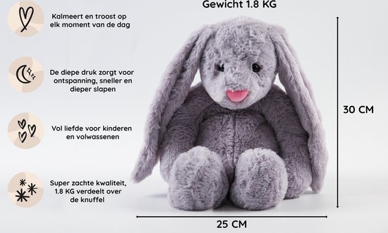 Verzwaringsknuffel voor Stress en Rust 2.3KG | Zacht Pluche Gewichtsdier met Draagtas | Kalmerend Sensorisch Speelgoed voor Kinderen & Volwassenen | Verzwaard Speeldier voor Ontspanning