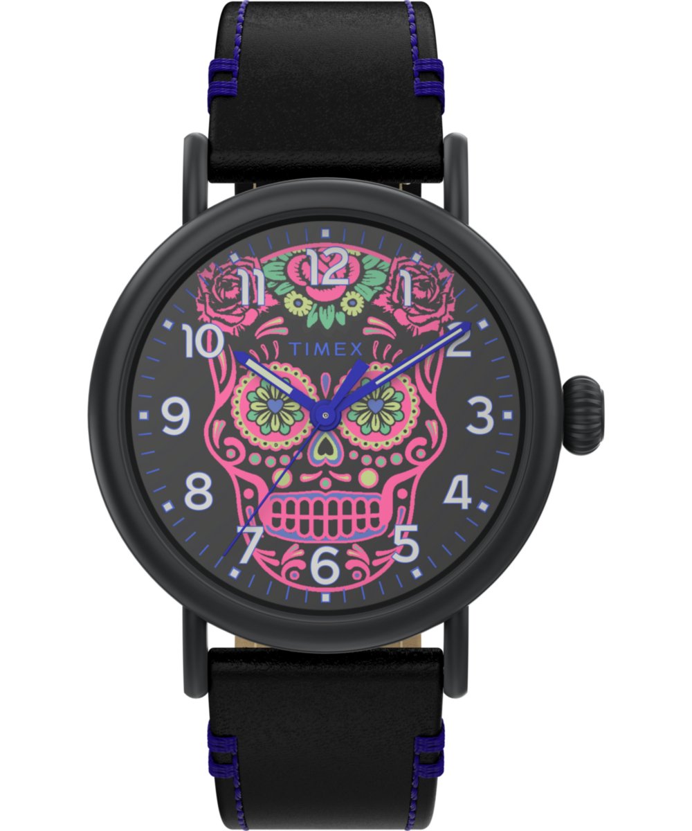 Timex Waterbury Standard Dia de los Muertos TW2V67600 Horloge - Leer - Zwart - Ø 40 mm