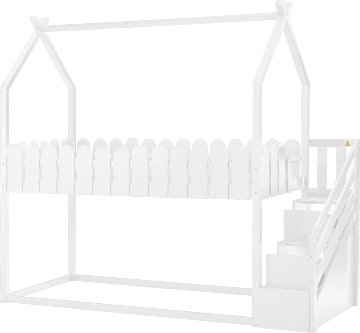 Merax Stapelbed 90x200 cm met 2 Lades en Uitvalbeveiliging - Massief Houten Hoogslaper Kinderbed - Wit