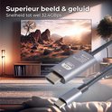 USB C naar HDMI kabel met 4K UHD-logo, zilverkleurig. Snelheid tot 32.4GBps.