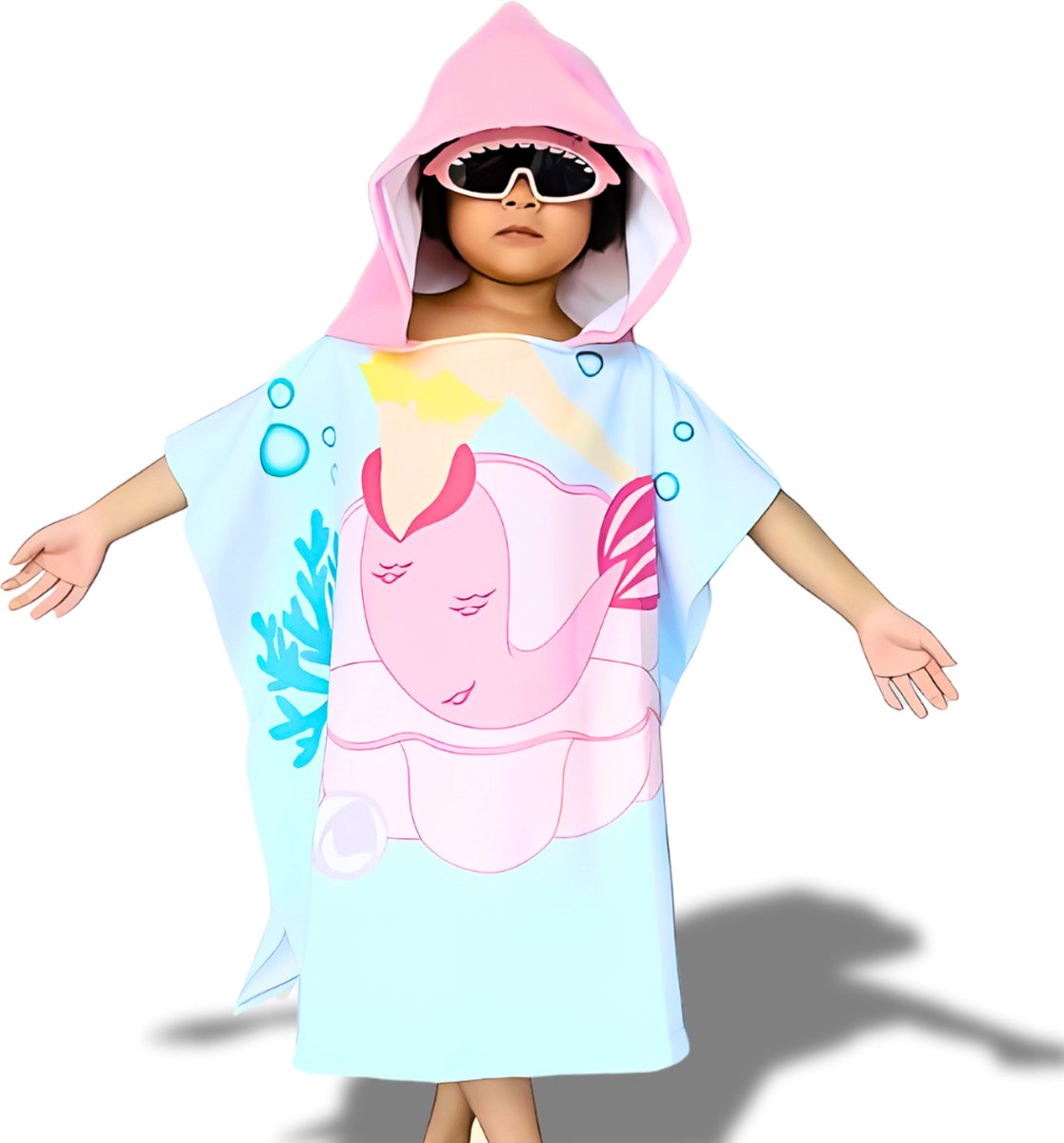 BoefieBoef Kinder Badponcho - Baby Badcape - Microfiber Kleuter Omslagdoek Met Capuchon - Kerst Cadeau - Peuter Strandponcho Voor Kinderen tot 6 jaar - 60x90cm - Roze Zeemeermin - Dreumes - jongens - meisje - Peuter - Zomer - Strandlaken - Surfponcho