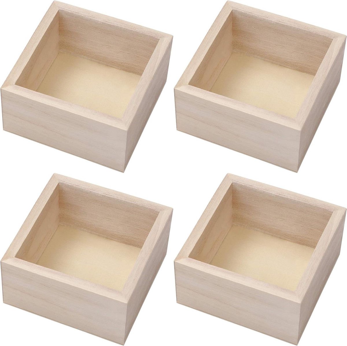 Houten Hobby Opslag Organiser Dozen Vierkant Onbewerkt (4Pak) 95 x 95 x 5cm Rustiek Natuurlijk Hout Voor Thuis Werk Decoreren Vetplanten DIY Houten kistje