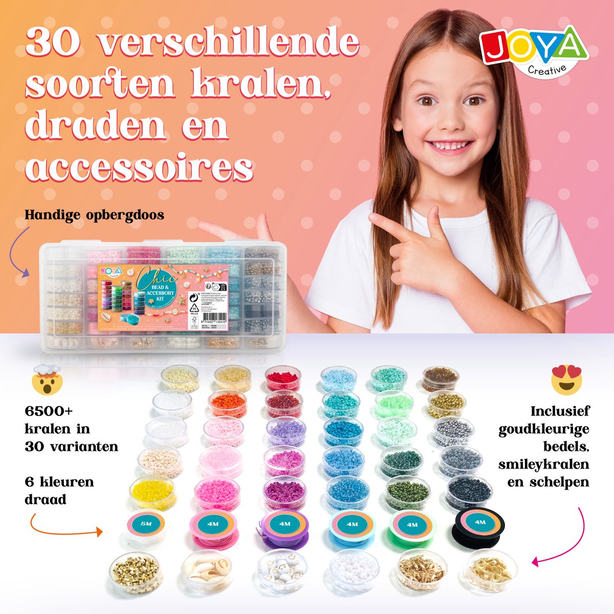 Joya Creative Armbandjes Maken voor Meisjes – Sieraden Knutselpakket met 6500 Onderdelen in 48-delige Set – DIY Kralenset voor Creatieve Armbandjes – Multicolor — afbeelding 4