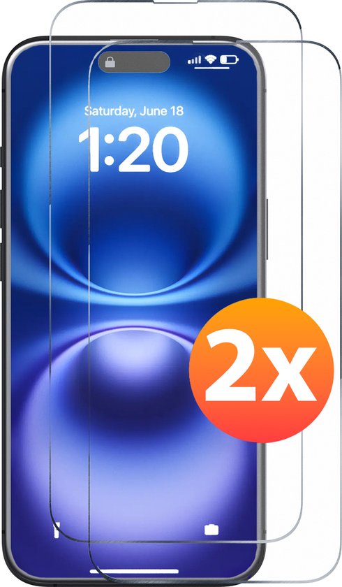 Screenprotector – Geschikt voor iPhone 16 Tempered Glass – 2 stuks Extra Sterk – beschermglas
