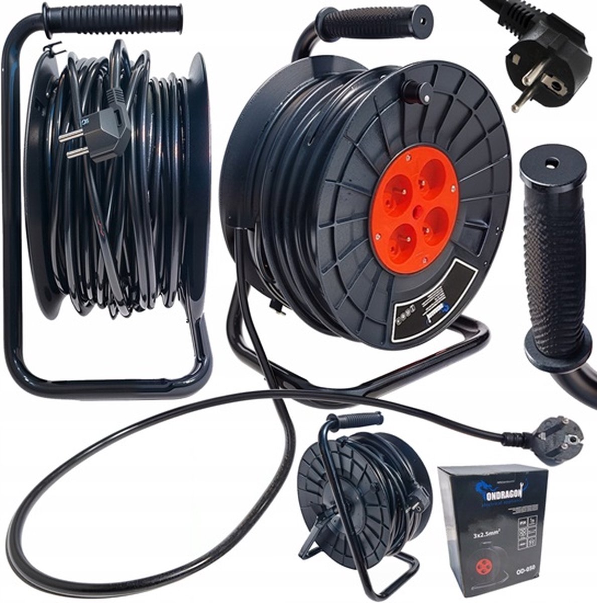 Enrouleur De Câble électrique 50 Mètres - 4 Prises, 2950W, IP44 - Câble 3x2,5mm² Jaune/noir - Pour Jardin, Chantier