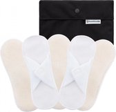 Bamboolik wasbare inlegkruisjes biologisch katoen met klittenband - 5 stuks & wetbag - wasbare inlegkruisjes - klittenbandsluiting - badstof - wit