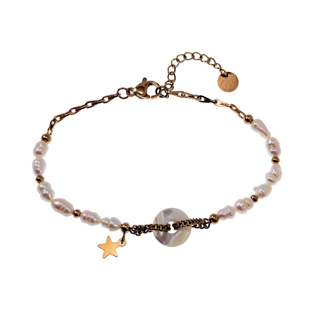 Armband Dames - Gold Plated RVS - Zoetwaterparels Armband - Verstelbaar