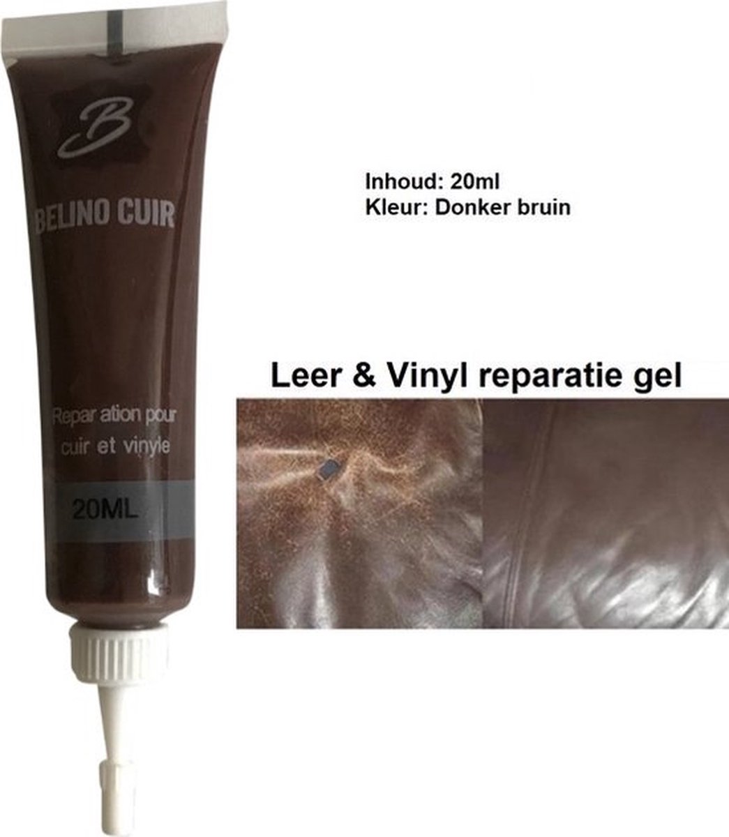 Goedkoopste TLVX Leer Reparatie Gel Donker Bruin 20ML / Auto / Stoel / Bank / Leder reparatie / Vinyl reparatie / Leer scheuren / Leder herstel / Autostoel leer krassen / Kras leer herstel / Dofheid leer herstel / Haken en ogen leer en vinyl / Snel Leer Herstel