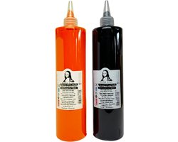 Südor Textielverf set 2 x 500 ml (zwart-oranje). Wasbestendige textielverf voor lichte stoffen. Wasmachinebestendig, wasbestendig. Fixatie door strijken